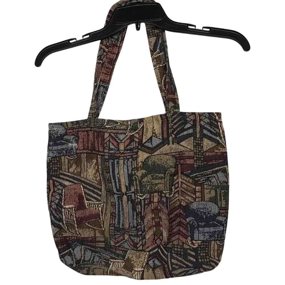 Schweiger Vintage Cozy Library Book Tapestry Brown Gray Tote Bag